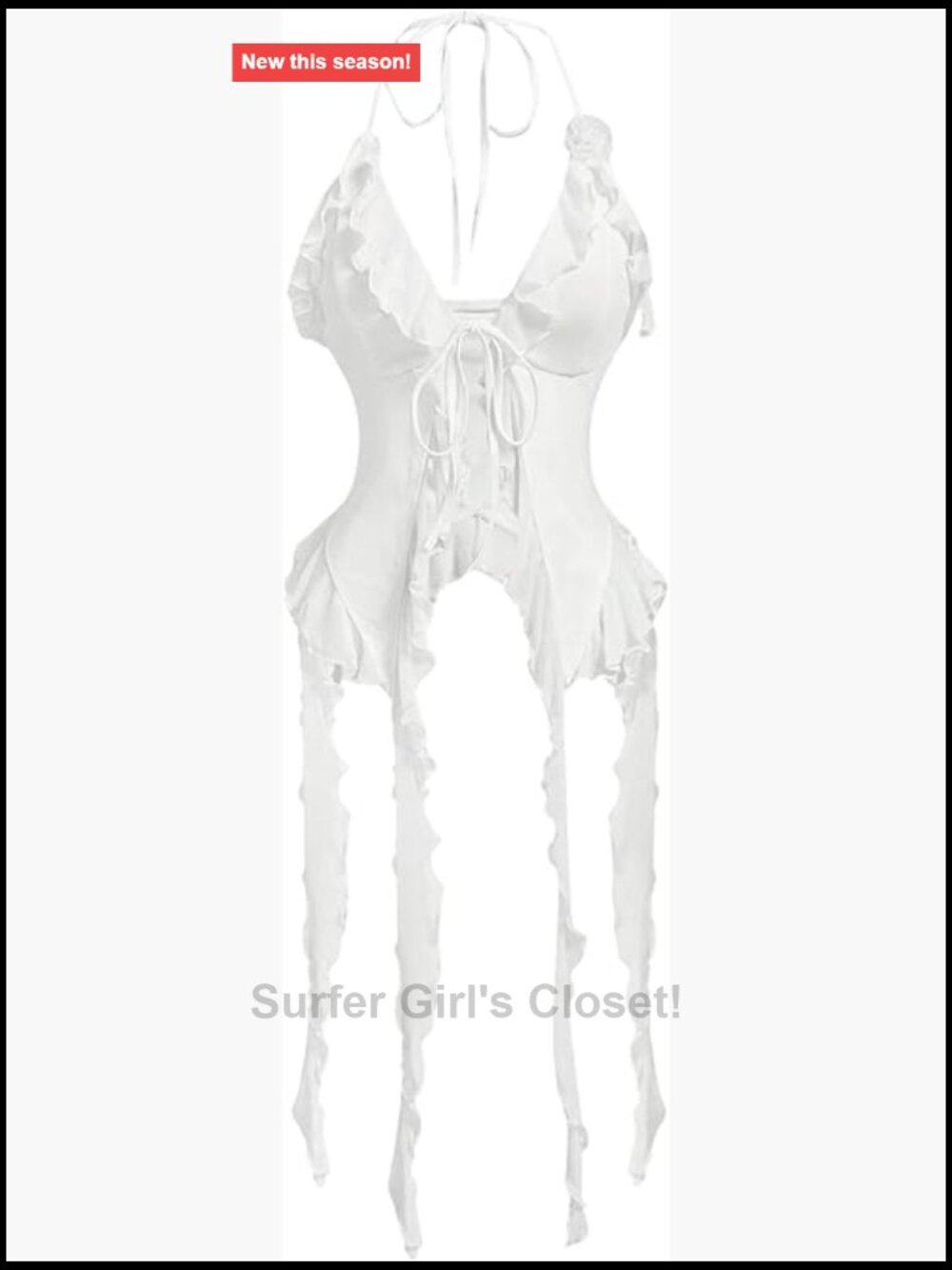 Sleeveless Halter Tank Top Flowy Ruffle Trim Trendy Summer Top